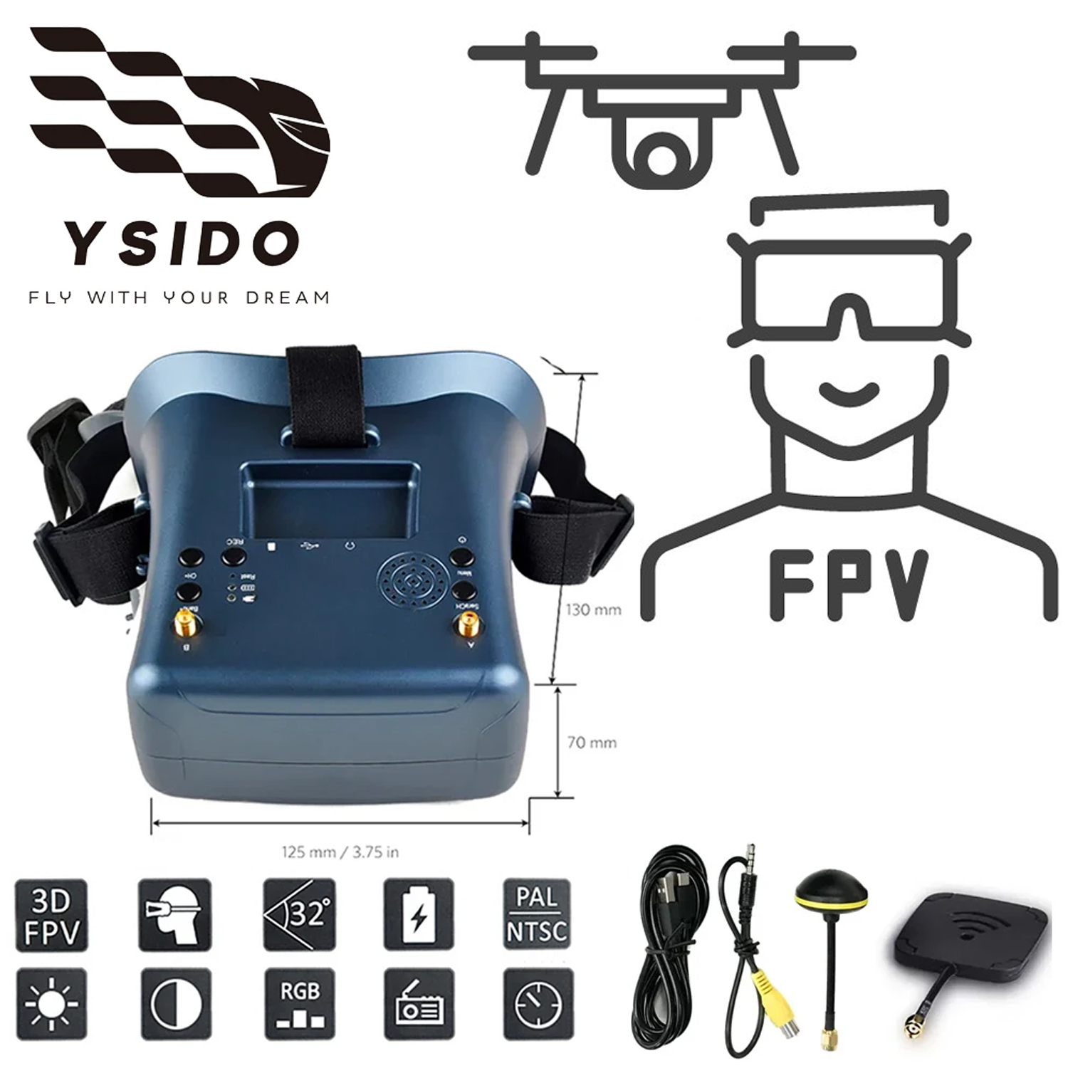 Drone Racing Goggles - FPV Gözlükleri 008D 5.8G 40CH 4.3